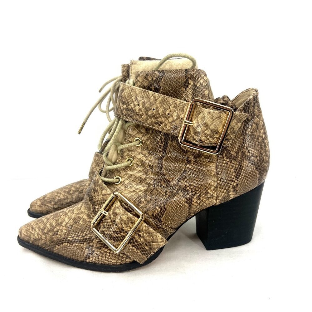 Revolve Raye Dree Snake Print Beige Buckle Bootie Women's 6